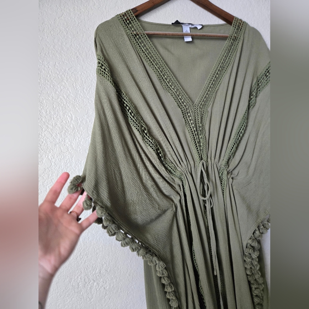 Olive Green Boho Top with Unique Trim